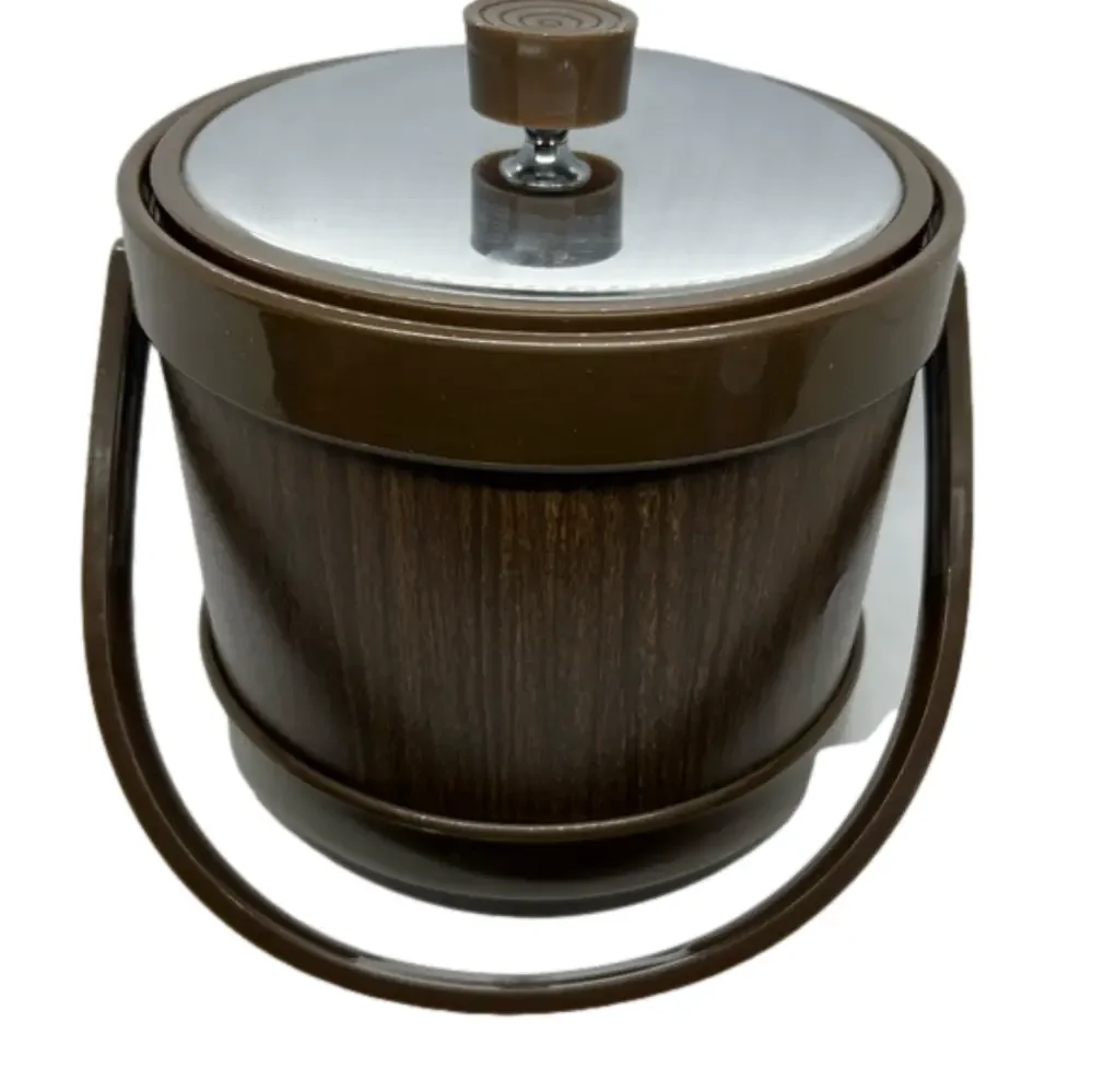 Vintage MCM Rustic Faux Wood Ice Bucket by ATAPCO